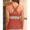 imageTankini Tops for Women Tummy Control Swim Top Only Color Block V Neck Bathing Suit Top No Bottom 2025Brick Red