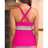 imageTankini Tops for Women Tummy Control Swim Top Only Color Block V Neck Bathing Suit Top No Bottom 2025Hot Pink