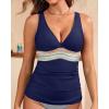 imageTankini Tops for Women Tummy Control Swim Top Only Color Block V Neck Bathing Suit Top No Bottom 2025Navy Blue