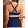 imageTankini Tops for Women Tummy Control Swim Top Only Color Block V Neck Bathing Suit Top No Bottom 2025Navy Blue