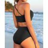imageWomen High Waisted Bikini  One Shoulder Bathing Suit Tummy Control Two Piece Swimsuit 2025Black