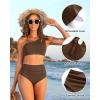 imageWomen High Waisted Bikini  One Shoulder Bathing Suit Tummy Control Two Piece Swimsuit 2025Brown