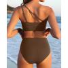 imageWomen High Waisted Bikini  One Shoulder Bathing Suit Tummy Control Two Piece Swimsuit 2025Brown