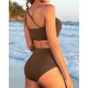 imageWomen High Waisted Bikini  One Shoulder Bathing Suit Tummy Control Two Piece Swimsuit 2025Brown