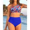imageWomen High Waisted Bikini  One Shoulder Bathing Suit Tummy Control Two Piece Swimsuit 2025Colorful Floral