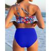 imageWomen High Waisted Bikini  One Shoulder Bathing Suit Tummy Control Two Piece Swimsuit 2025Colorful Floral