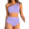 imageWomen High Waisted Bikini  One Shoulder Bathing Suit Tummy Control Two Piece Swimsuit 2025Lavender