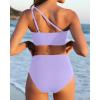 imageWomen High Waisted Bikini  One Shoulder Bathing Suit Tummy Control Two Piece Swimsuit 2025Lavender