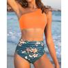 imageWomen High Waisted Bikini  One Shoulder Bathing Suit Tummy Control Two Piece Swimsuit 2025Orange Flowers