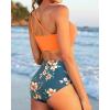 imageWomen High Waisted Bikini  One Shoulder Bathing Suit Tummy Control Two Piece Swimsuit 2025Orange Flowers