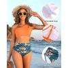 imageWomen High Waisted Bikini  One Shoulder Bathing Suit Tummy Control Two Piece Swimsuit 2025Orange Flowers