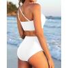 imageWomen High Waisted Bikini  One Shoulder Bathing Suit Tummy Control Two Piece Swimsuit 2025White