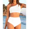 imageWomen High Waisted Bikini  One Shoulder Bathing Suit Tummy Control Two Piece Swimsuit 2025White