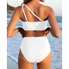 imageWomen High Waisted Bikini  One Shoulder Bathing Suit Tummy Control Two Piece Swimsuit 2025White