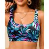 imageWomen Sport Bra Swimsuit Top  Swim Bra Bikini Top Only Scoop Neck Bathing Suit 2025 SwimwearBlue Leaves