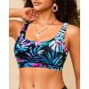 imageWomen Sport Bra Swimsuit Top  Swim Bra Bikini Top Only Scoop Neck Bathing Suit 2025 SwimwearBlue Leaves