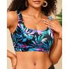 imageWomen Sport Bra Swimsuit Top  Swim Bra Bikini Top Only Scoop Neck Bathing Suit 2025 SwimwearBlue Leaves