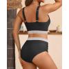 imageYonique Womens High Waisted Bikini  Twist Front Two Piece Swimsuit Color Block Full Coverage Bathing SuitBlack