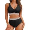 imageYonique Womens High Waisted Bikini  Twist Front Two Piece Swimsuit Color Block Full Coverage Bathing SuitBlack