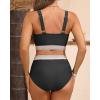 imageYonique Womens High Waisted Bikini  Twist Front Two Piece Swimsuit Color Block Full Coverage Bathing SuitBlack