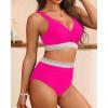 imageYonique Womens High Waisted Bikini  Twist Front Two Piece Swimsuit Color Block Full Coverage Bathing SuitHot Pink