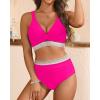 imageYonique Womens High Waisted Bikini  Twist Front Two Piece Swimsuit Color Block Full Coverage Bathing SuitHot Pink