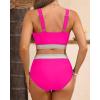 imageYonique Womens High Waisted Bikini  Twist Front Two Piece Swimsuit Color Block Full Coverage Bathing SuitHot Pink