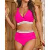 imageYonique Womens High Waisted Bikini  Twist Front Two Piece Swimsuit Color Block Full Coverage Bathing SuitHot Pink