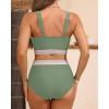 imageYonique Womens High Waisted Bikini  Twist Front Two Piece Swimsuit Color Block Full Coverage Bathing SuitOlive Green