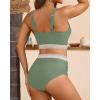 imageYonique Womens High Waisted Bikini  Twist Front Two Piece Swimsuit Color Block Full Coverage Bathing SuitOlive Green