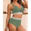 imageYonique Womens High Waisted Bikini  Twist Front Two Piece Swimsuit Color Block Full Coverage Bathing SuitOlive Green