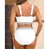 imageYonique Womens High Waisted Bikini  Twist Front Two Piece Swimsuit Color Block Full Coverage Bathing SuitWhite