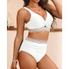 imageYonique Womens High Waisted Bikini  Twist Front Two Piece Swimsuit Color Block Full Coverage Bathing SuitWhite