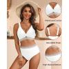 imageYonique Womens High Waisted Bikini  Twist Front Two Piece Swimsuit Color Block Full Coverage Bathing SuitWhite