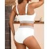 imageYonique Womens High Waisted Bikini  Twist Front Two Piece Swimsuit Color Block Full Coverage Bathing SuitWhite