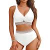 imageYonique Womens High Waisted Bikini  Twist Front Two Piece Swimsuit Color Block Full Coverage Bathing SuitWhite