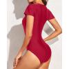 imageYonique Womens Short Sleeve Rash Guard One Piece Swimsuit Zip Up Bathing Suit Surfing Swimwear UPF 50 Red XXL