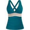 imageTankini Tops for Women Tummy Control Swim Top Only Color Block V Neck Bathing Suit Top No Bottom 2025Teal