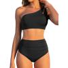 imageWomen High Waisted Bikini  One Shoulder Bathing Suit Tummy Control Two Piece Swimsuit 2025Black