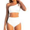 imageWomen High Waisted Bikini  One Shoulder Bathing Suit Tummy Control Two Piece Swimsuit 2025White