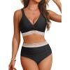imageYonique Womens High Waisted Bikini  Twist Front Two Piece Swimsuit Color Block Full Coverage Bathing SuitBlack
