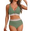 imageYonique Womens High Waisted Bikini  Twist Front Two Piece Swimsuit Color Block Full Coverage Bathing SuitOlive Green