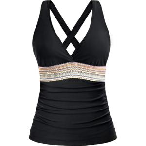 imageTankini Tops for Women Tummy Control Swim Top Only Color Block V Neck Bathing Suit Top No Bottom 2025Black