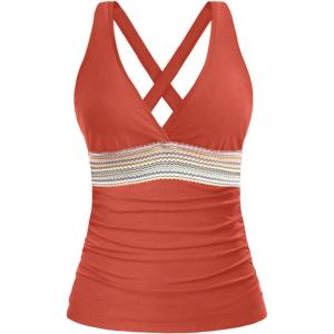 imageTankini Tops for Women Tummy Control Swim Top Only Color Block V Neck Bathing Suit Top No Bottom 2025Brick Red