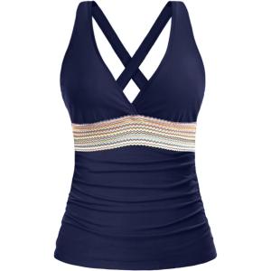 imageTankini Tops for Women Tummy Control Swim Top Only Color Block V Neck Bathing Suit Top No Bottom 2025Navy Blue