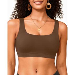 imageWomen Sport Bra Swimsuit Top  Swim Bra Bikini Top Only Scoop Neck Bathing Suit 2025 SwimwearBrown