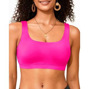 imageWomen Sport Bra Swimsuit Top  Swim Bra Bikini Top Only Scoop Neck Bathing Suit 2025 SwimwearHot Pink