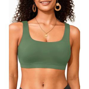 imageWomen Sport Bra Swimsuit Top  Swim Bra Bikini Top Only Scoop Neck Bathing Suit 2025 SwimwearOlive Green