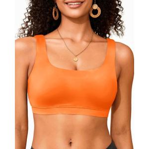 imageWomen Sport Bra Swimsuit Top  Swim Bra Bikini Top Only Scoop Neck Bathing Suit 2025 SwimwearOrange