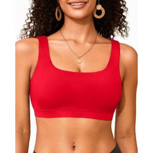 imageWomen Sport Bra Swimsuit Top  Swim Bra Bikini Top Only Scoop Neck Bathing Suit 2025 SwimwearRed